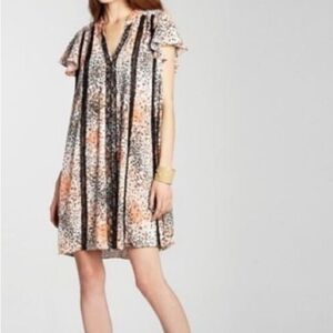 BCBGMAXAZRIA Libby Mini Dress S Ruffle Sleeve Lace Trim Spring Summer